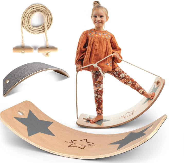 Kids-Woody-Star®-Balance-Board-Kinder-Holz-80x30cm-EXTRA-Seil-Filz-Anti-Rutsch-Montessori-Spielzeug-ab-3-Jahre-