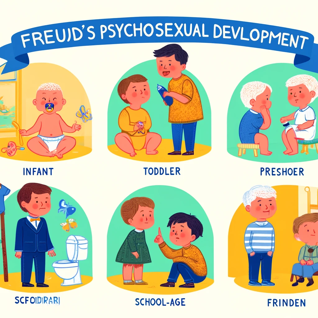 f&uuml;nf Phasen der psychosexuellen Entwicklung nach Freud
